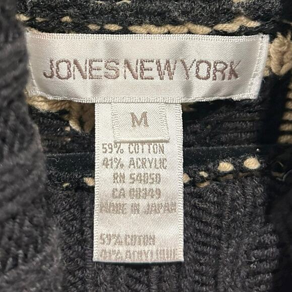 Vintage Jones New York Black Tan Houndstooth Turtleneck Sweater Womens Medium - Picture 2 of 5